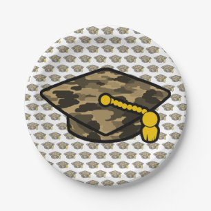 Graduation Cap Khaki Camo Paper Plate