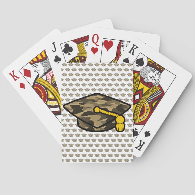 Graduation Cap Khaki Camo Playing Cards (Back)