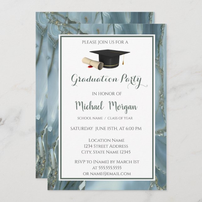 Graduation Cap Marble, Stone Graduation Party Invitation (Front/Back)