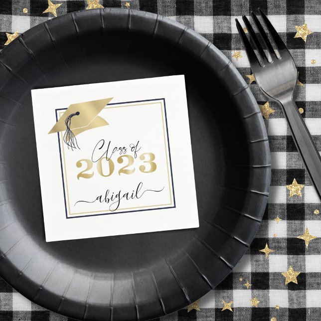 Graduation Cap Metallic Gold Script Class of 2022 Napkin (Creator Uploaded)
