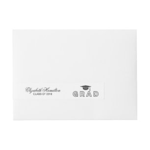 Graduation Cap Modern Black & White Grad Party Wraparound Address Label