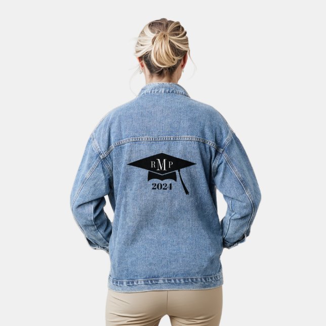 Graduation Cap Monogram Class of 2024 Denim Jacket (Model)