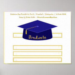 Graduation Cap Navy Blue Paper Hat Graduate Gold  Poster