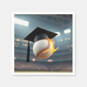 Graduation Cap On a Flaming Baseball Napkin