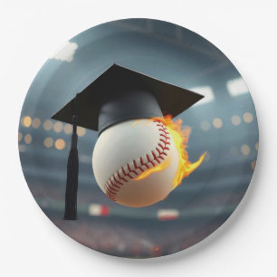 Graduation Cap On a Flaming Baseball Paper Plate