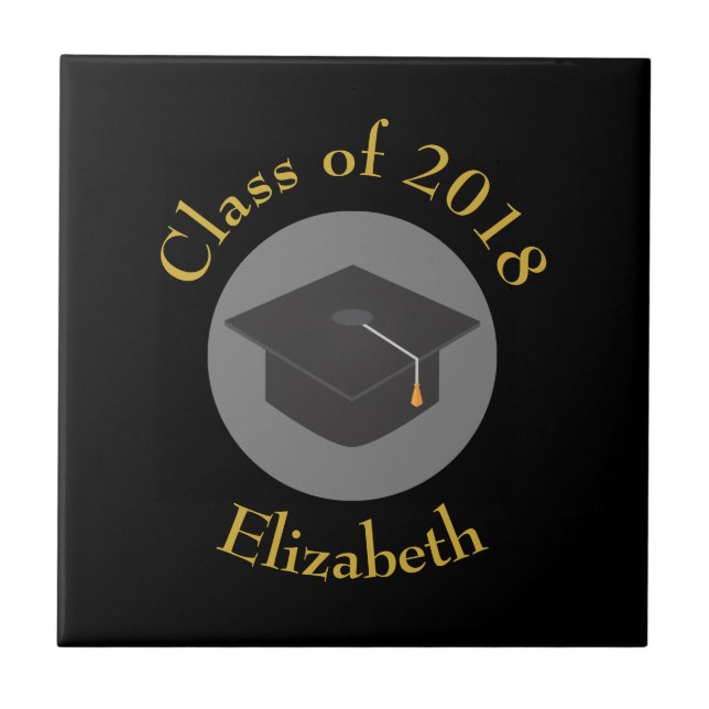 Graduation Cap on Black Class of 20xx Custom Tile (Front)