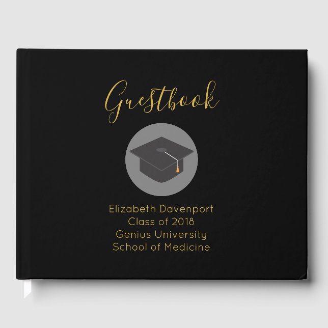 Graduation Cap on Black Class of 20xx Guest Book (Front)