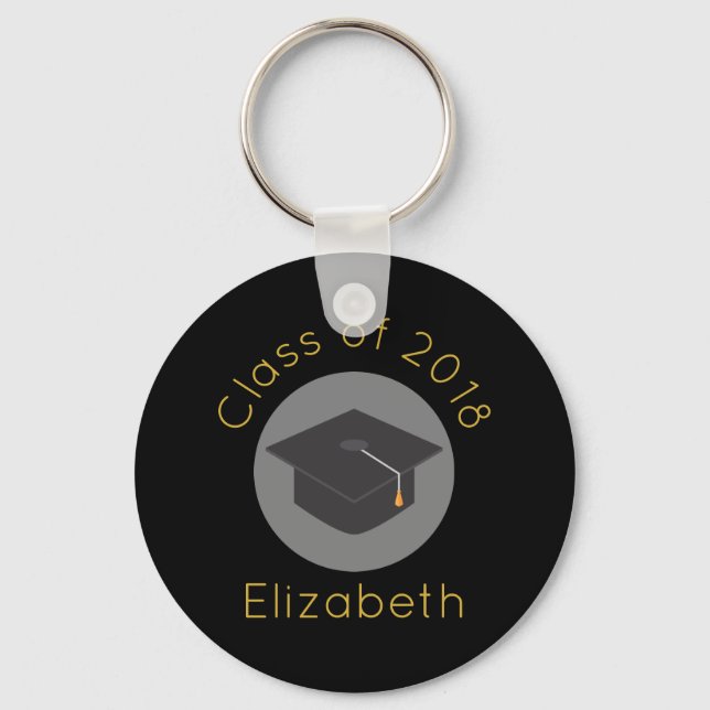 Graduation Cap on Black Class of 20xx Key Ring (Front)