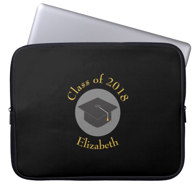 Graduation Cap on Black Class of 20xx Laptop Sleeve (Front)