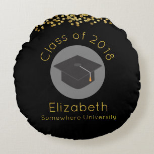 Graduation Cap on Black Class of 20xx Round Cushion