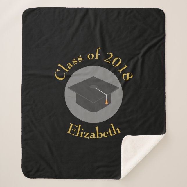 Graduation Cap on Black Class of 20xx Sherpa Blanket (Front)