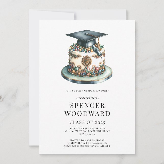 Graduation Cap On Cake Graduation Party  Invitation (Front)