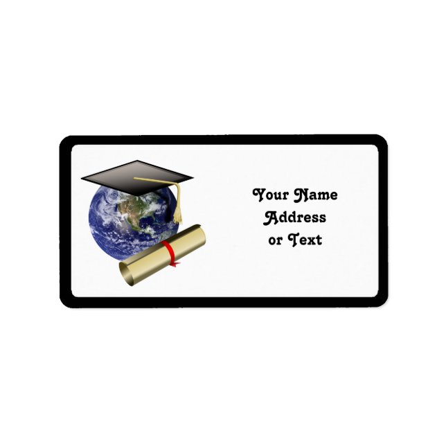 Graduation Cap on Earth with Diploma Label (Front)
