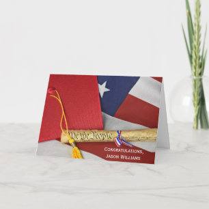 Graduation cap on flag with U.S.constitution Card