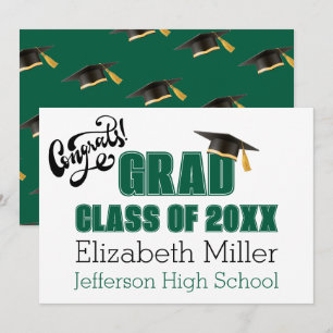 Graduation Cap Pattern Celebration Card in Green