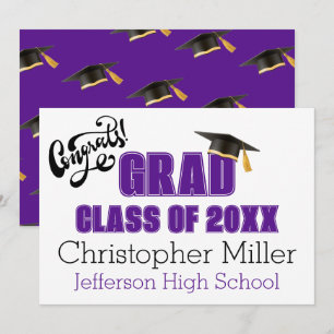 Graduation Cap Pattern Celebration Card in Purple