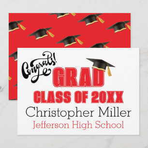 Graduation Cap Pattern Celebration Card in Red