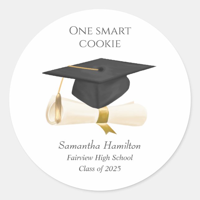 Graduation Cap Personalised Classic Round Sticker (Front)