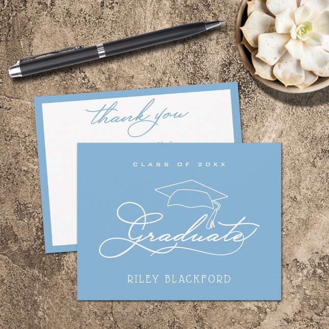 Graduation Cap Powder Blue Thank You Card (Graduation Cap Flat Powder Blue Thank You Note Cards)