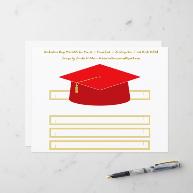 Graduation Cap Red Moving Up Party Hat Paper Sheet (Front/Back In Situ)