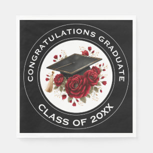 Graduation Cap & Red Roses Class of 20XX Napkin
