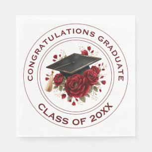 Graduation Cap & Red Roses Class of 20XX Napkin