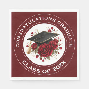 Graduation Cap & Red Roses Class of 20XX  Napkin
