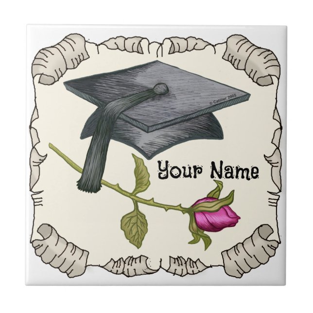 Graduation Cap Rose  Tile (Front)