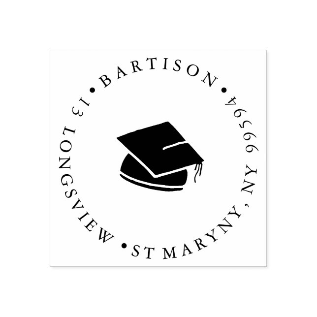 graduation cap ROUND RETURN ADDRESS Rubber Stamp (Imprint)