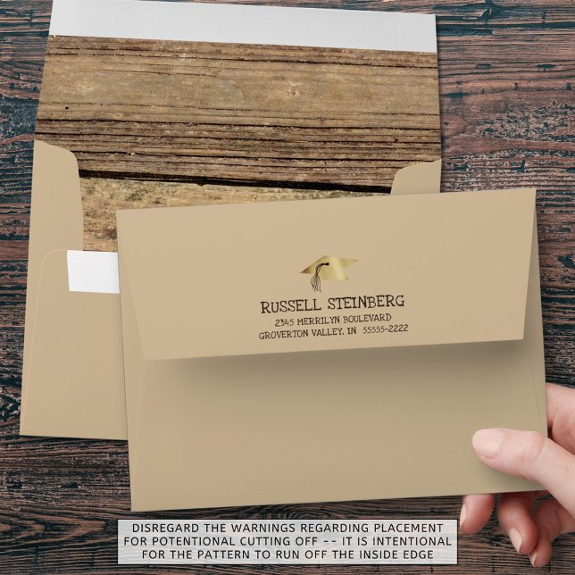 Graduation Cap Rustic Country Wood Hand Printed Envelope (Creator Uploaded)