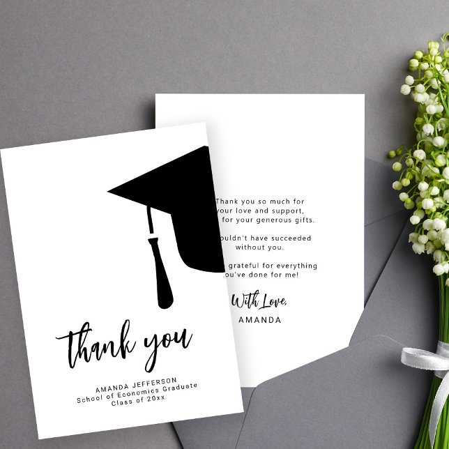 Graduation cap simple script thank you card (Creator Uploaded)