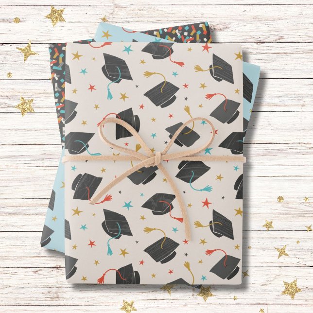 Graduation Cap, Tassel and Confetti Wrapping Paper Sheet (Creator Uploaded)