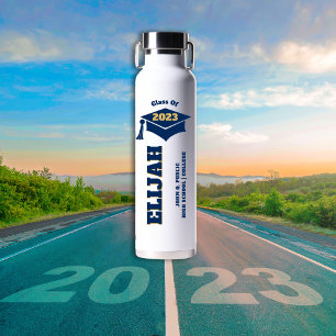 Graduation Cap - Tassel Blue Gold Class of 2023 Water Bottle
