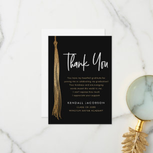 Graduation Cap Tassel Gold Black Modern Thank You Card