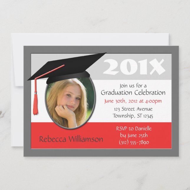 Graduation Cap & Tassel Photo Red Invitations (Front)