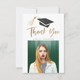 Graduation Cap Tassel Thank You Photo Gold Foil Card