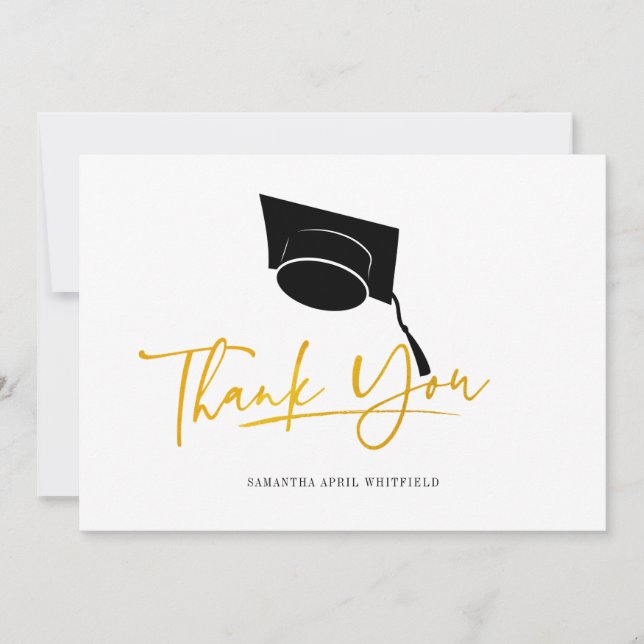 Graduation Cap Tassel Typography Faux Gold Thank You Card (Front)