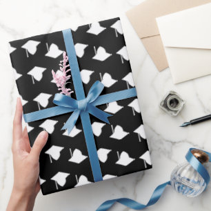 Graduation cap topper pattern white & black modern wrapping paper