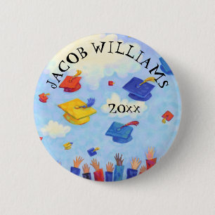 Graduation Cap Toss Add Name and Year 6 Cm Round Badge