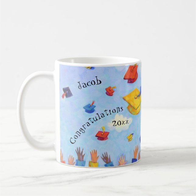 Graduation Cap Toss Add Name and Year Coffee Mug (Left)