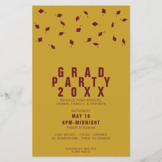 Graduation Cap Toss Maroon & Gold Grad Party Flyer