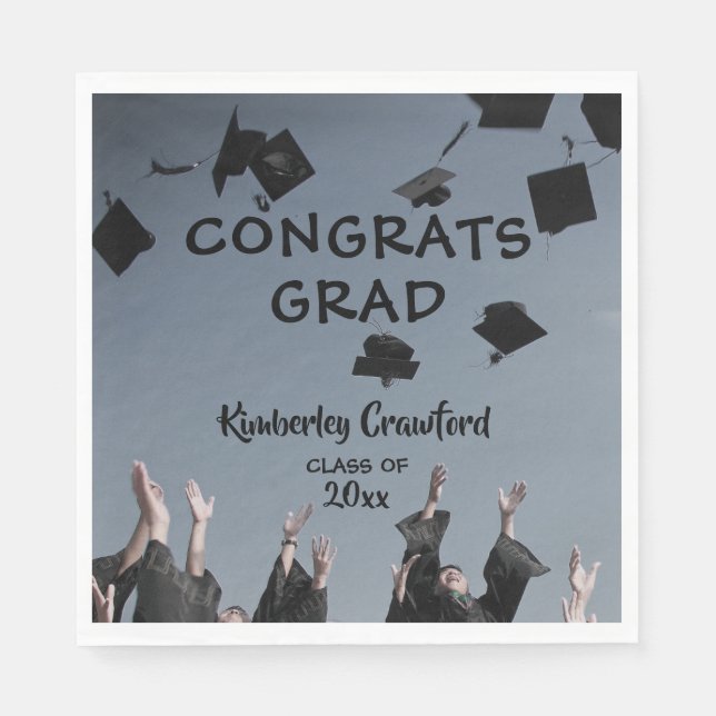 Graduation Cap Toss | Personalised Napkin (Front)