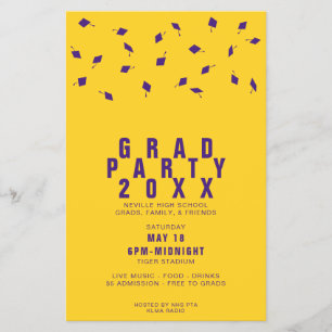 Graduation Cap Toss Purple & Gold Grad Party Flyer