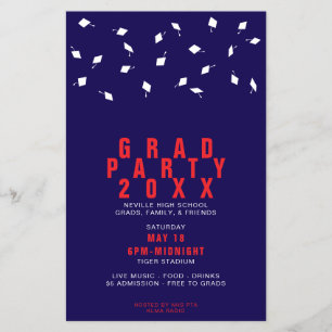 Graduation Cap Toss Red & Navy Grad Party Flyer