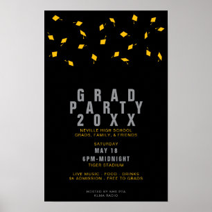 Graduation Cap Toss Silver & Gold Grad Party Poster