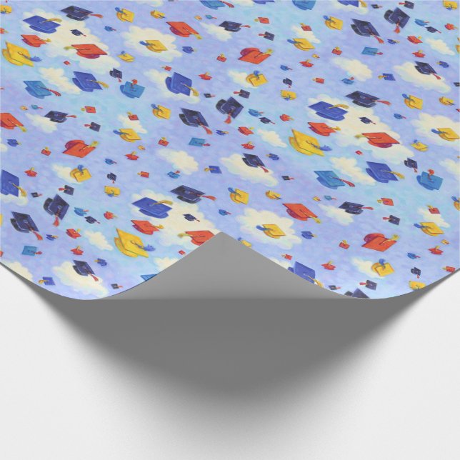 Graduation Cap Toss Wrapping Paper (Corner)