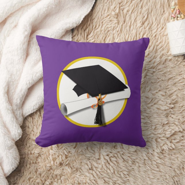 Graduation Cap w/Diploma - Dark Blue Background Cushion (Blanket)