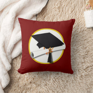 Graduation Cap w/Diploma - Dark Blue Background Cushion