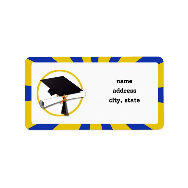 Graduation Cap w/Diploma - Gold & Blue Label (Front)