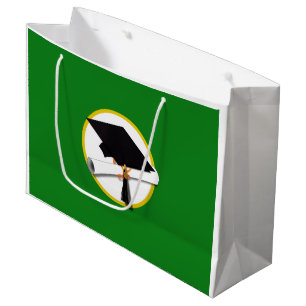 Graduation Cap w/Diploma - Green Background Large Gift Bag